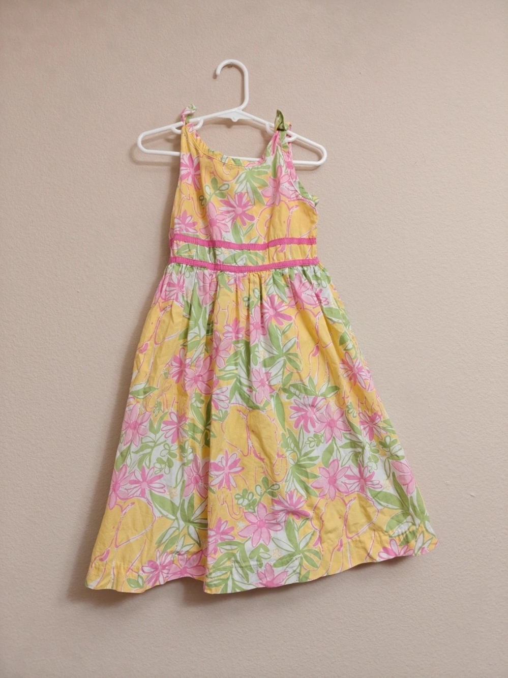 Lilly Pulitzer Yellow Floral Tie-Shoulder Sundress with Pink & Green Prints